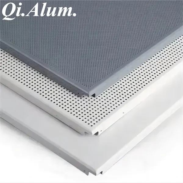 Panneau aluminium perforé blanc anti-bruit, plafond suspendu métallique — Foshan Qi Aluminum Decorative Materials Co. Ltd